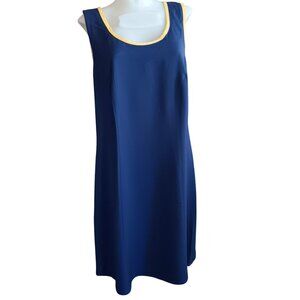 Vintage Women's Dress sz 16 1980's Sleeveless Blue Yellow Trim Tank T-shirt